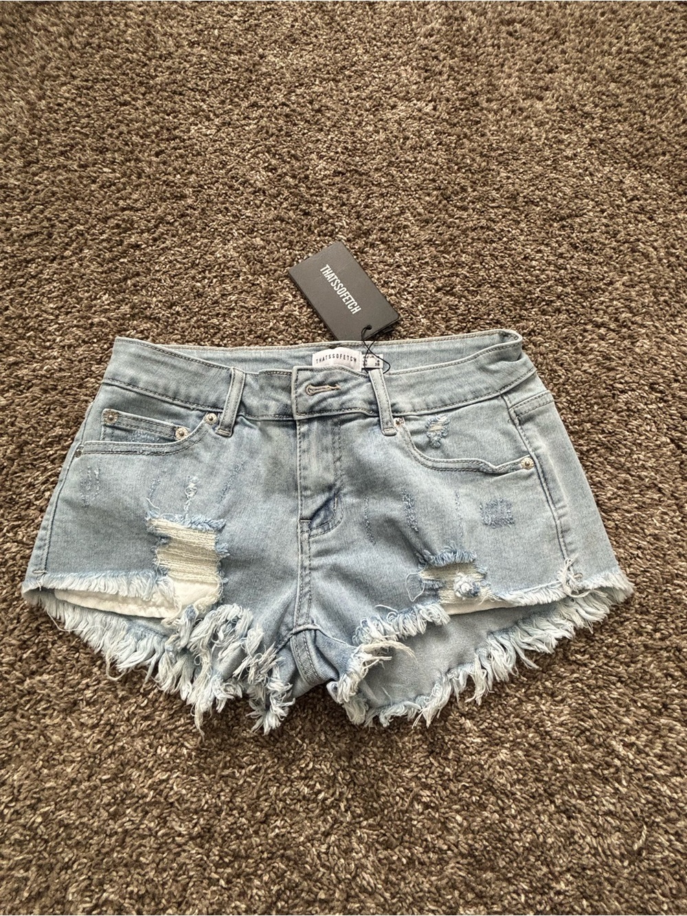 Light Blue Distressed Denim Jean Shorts - Raw Hem Casual Style